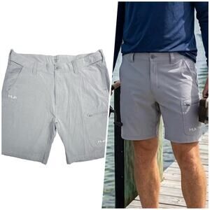HUK | Men | Next Level 7 Inch Gray Outdoor Performance Fishing Shorts | XXL